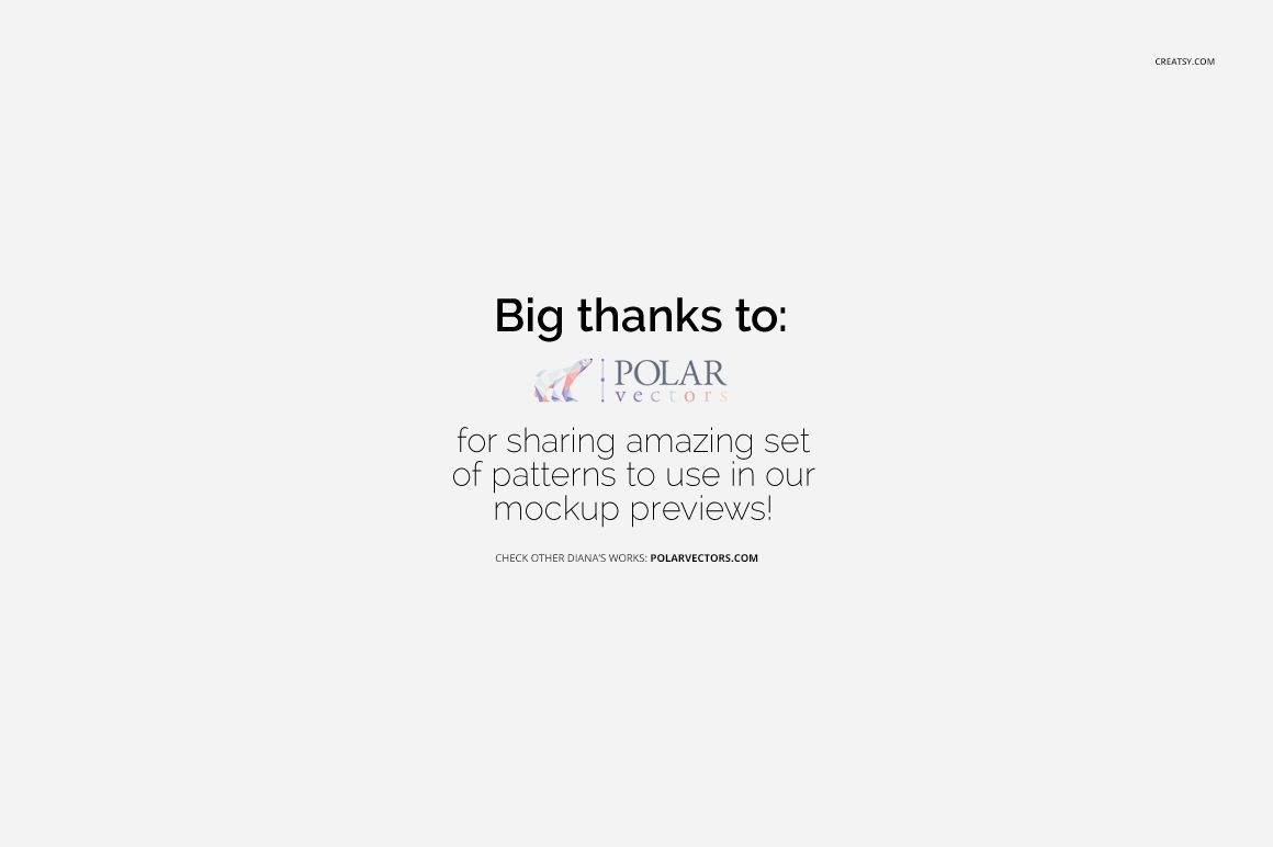 White background with centered black text expressing thanks to Polar Vectors for sharing pattern sets for mockup previews.
