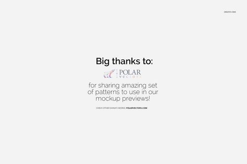 White background with centered black text expressing thanks to Polar Vectors for sharing pattern sets for mockup previews.