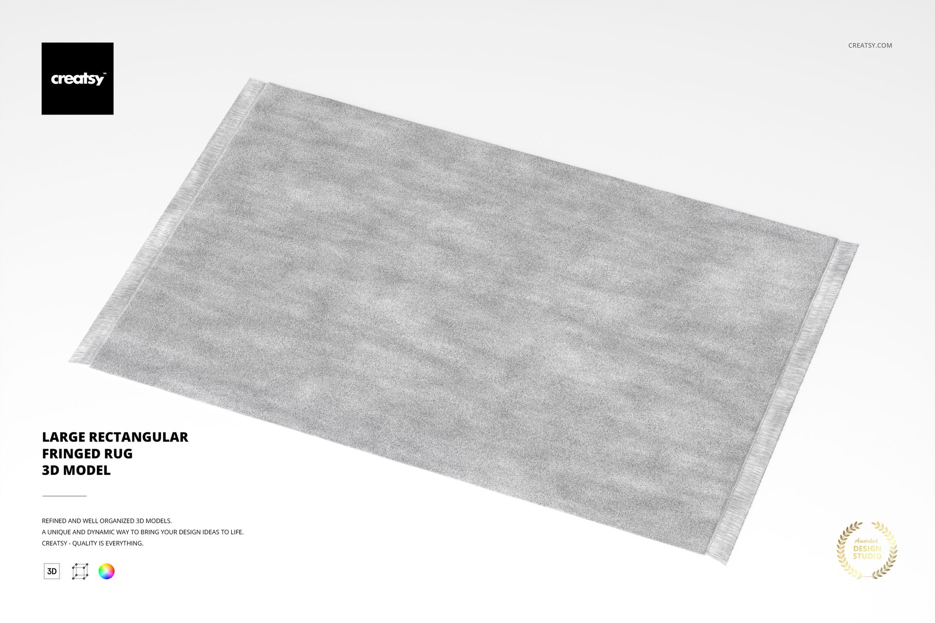 Large rectangular fringed rug in light gray color displayed from a top view on a plain white background.