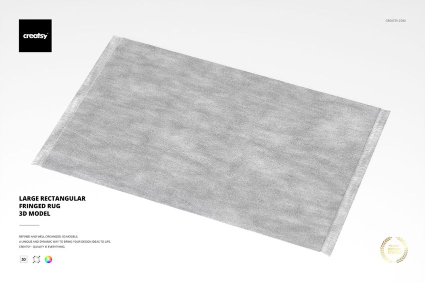 Large rectangular fringed rug in light gray color displayed from a top view on a plain white background.