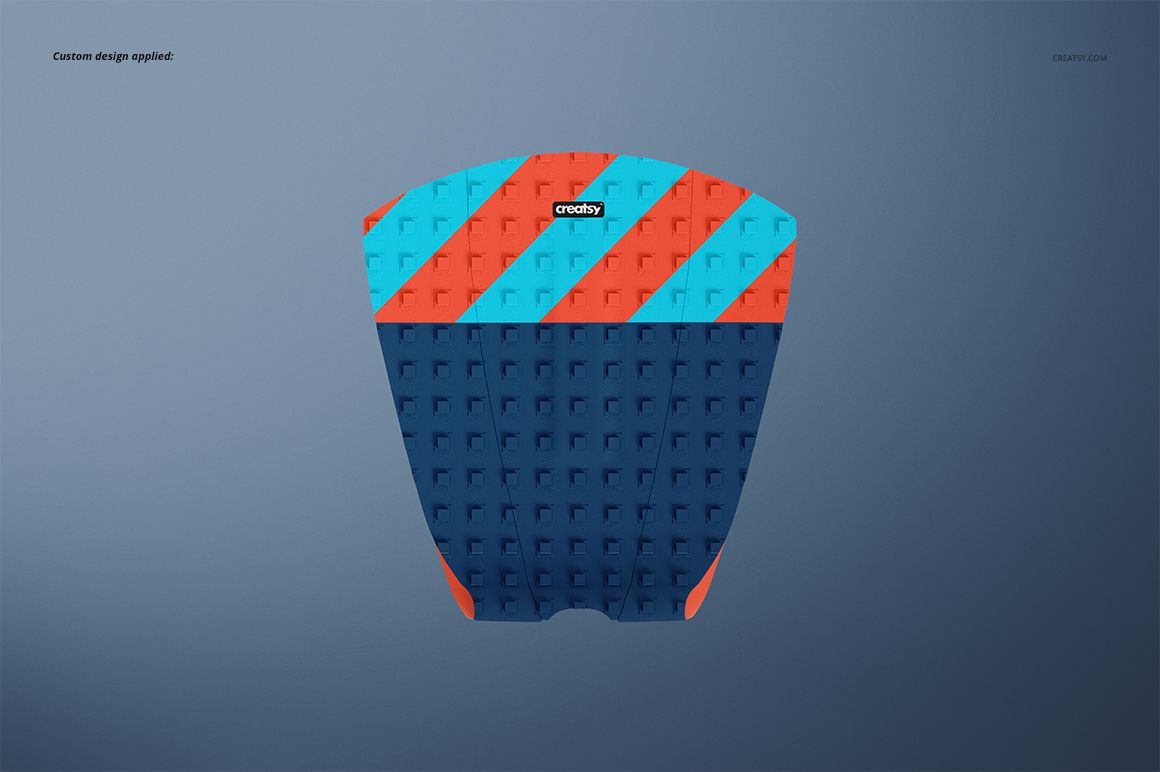 Single surfboard traction pad mockup displayed against a plain gray background, showing bold diagonal stripe design.