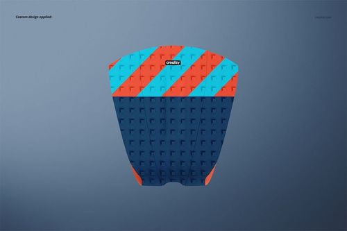 Single surfboard traction pad mockup displayed against a plain gray background, showing bold diagonal stripe design.