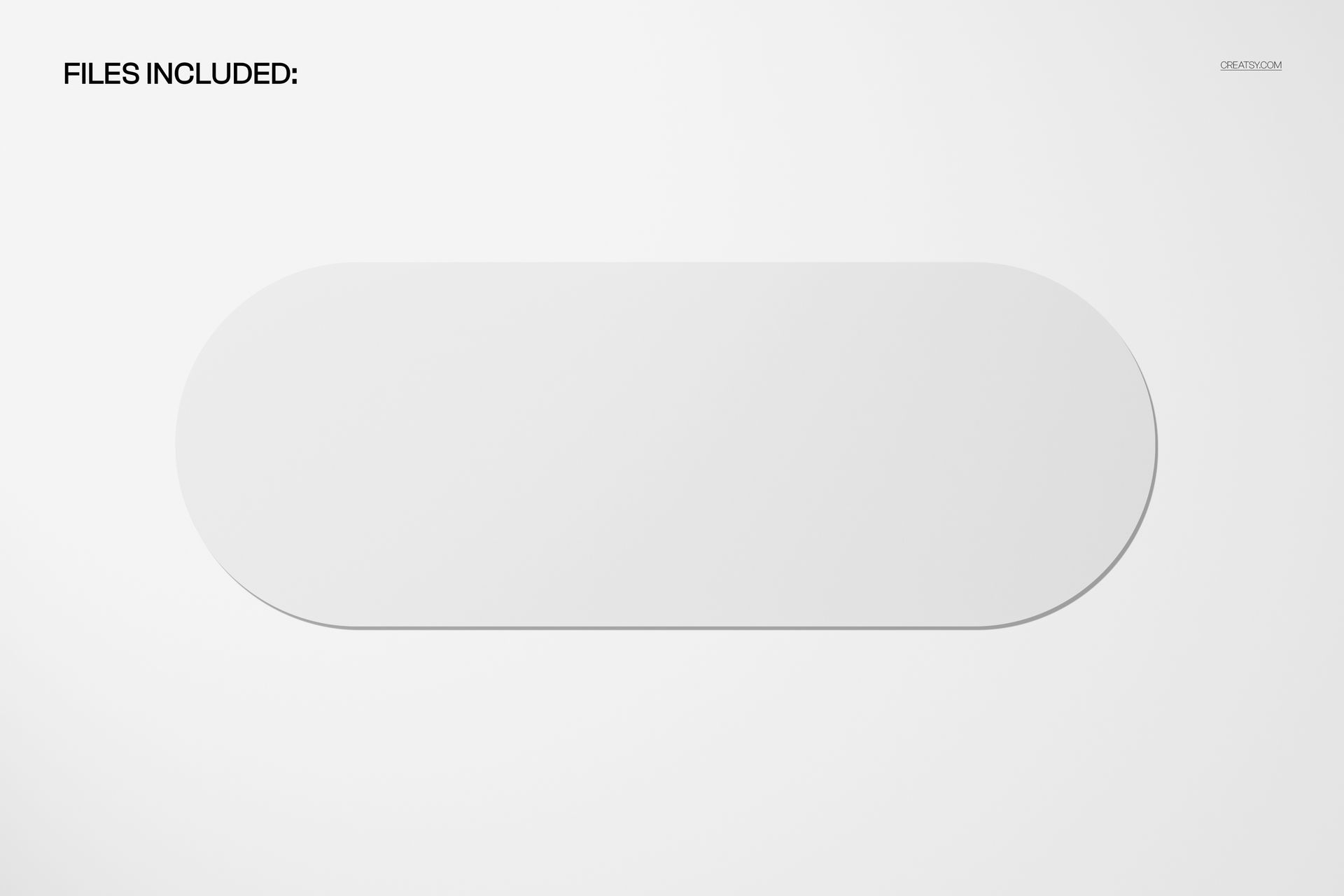 White oval yoga mat mockup displayed flat and horizontally on a minimal white backdrop, viewed from above.