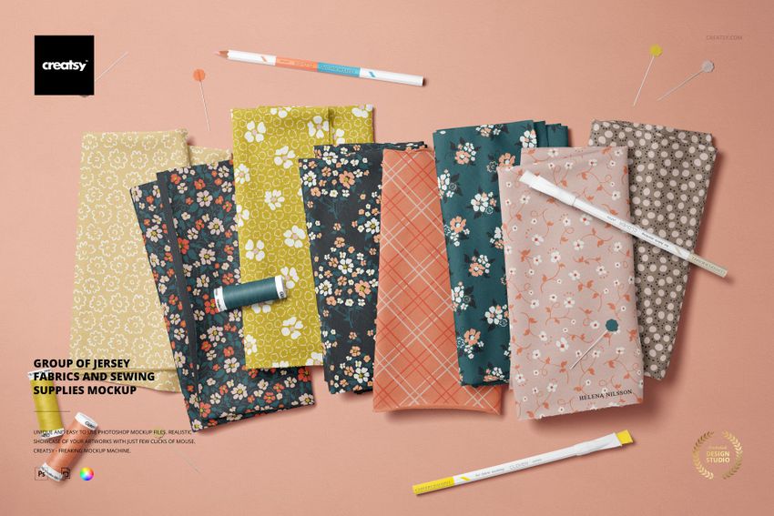 Group of Jersey Fabrics and Sewing Supplies Mockup - mockup screenshot 1