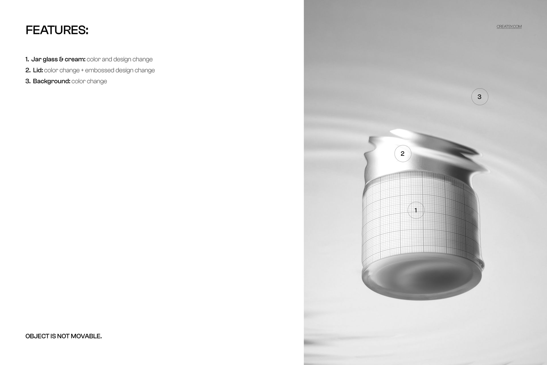 Glass cosmetic jar mockup floating on a rippled water surface, viewed from above with realistic wet reflections.