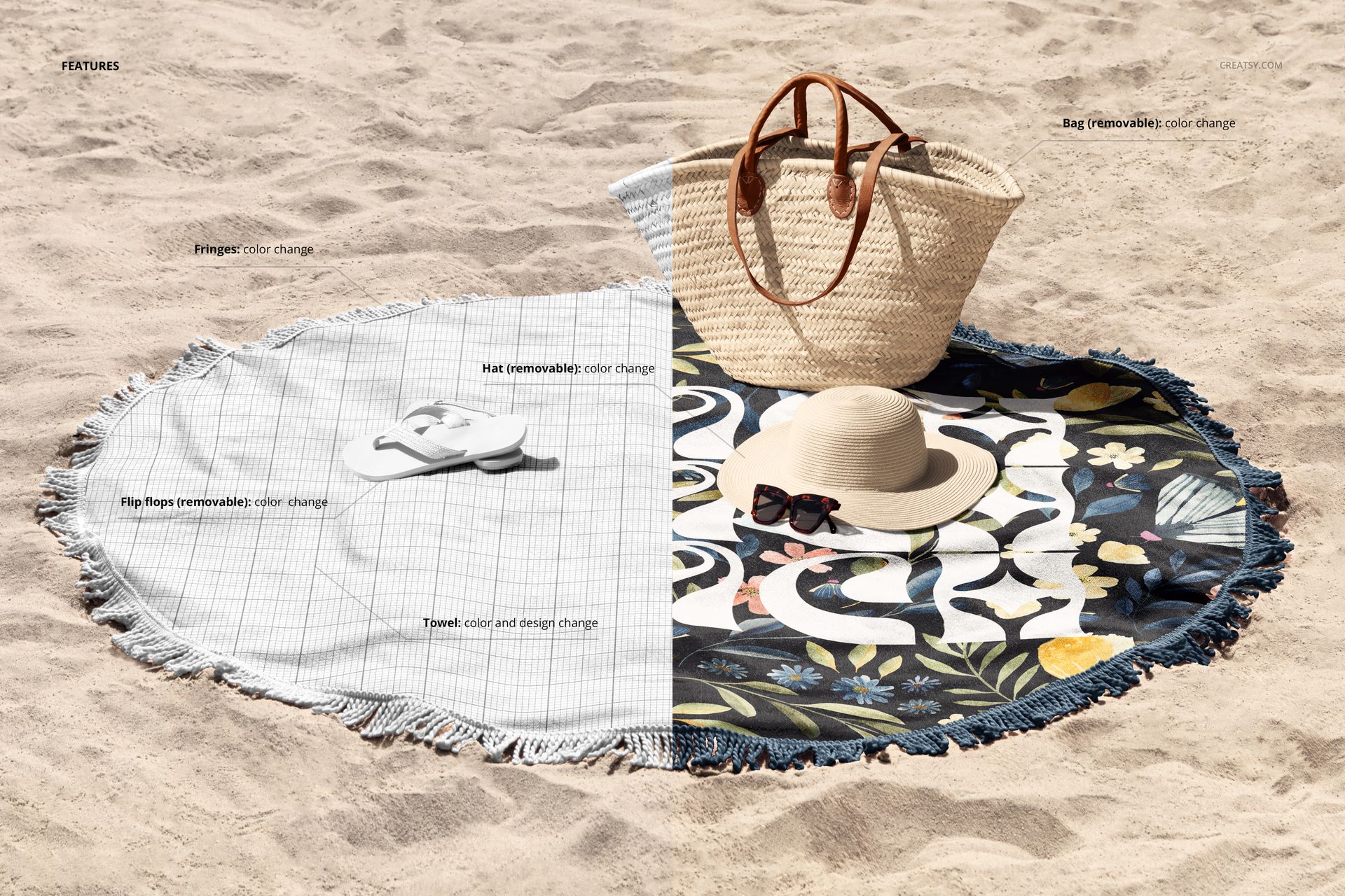 Round Fringed Beach Towel Mockup Set - mockup screenshot 3