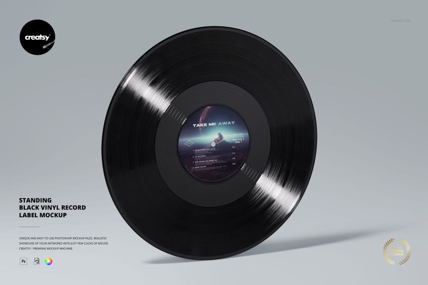 Standing Black Vinyl Record Label Mockup - mockup screenshot 1