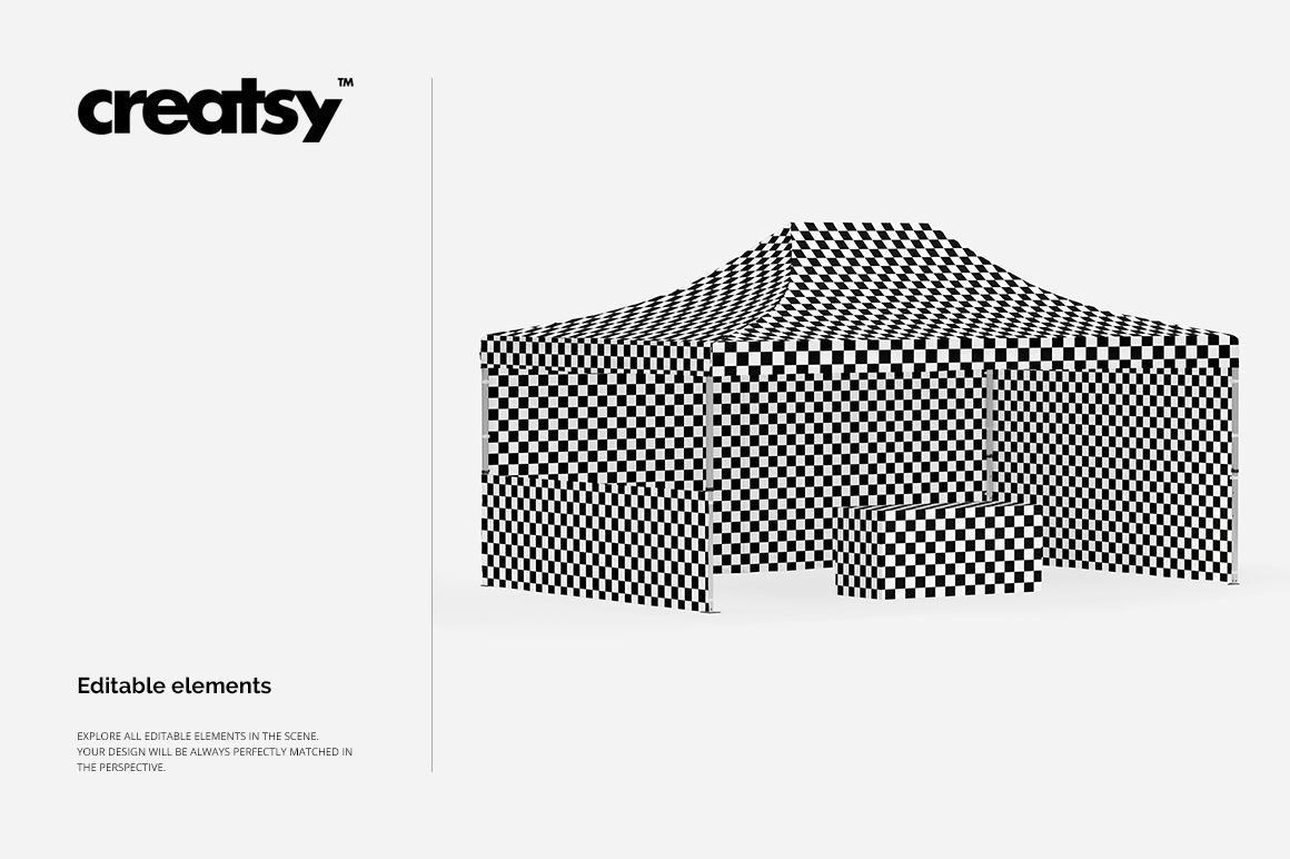 Large rectangular pop up tent mockup featuring a black and white checkered design, viewed from the front on a plain backdrop.