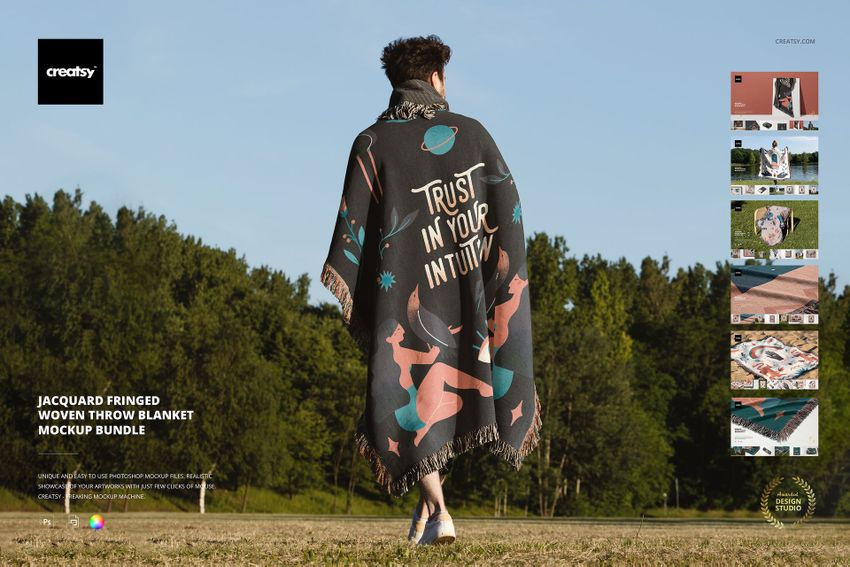 Jacquard Fringed Woven Throw Blanket Mockup Bundle - mockup screenshot 1