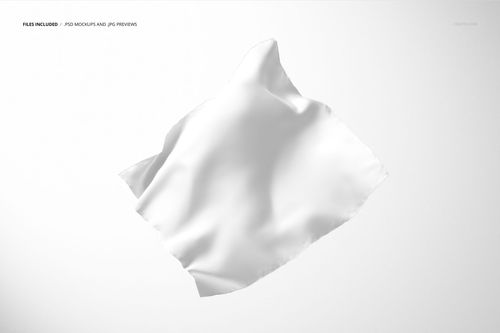 Floating square silk scarf mockup featuring a plain white fabric with soft folds, isolated on a light background.