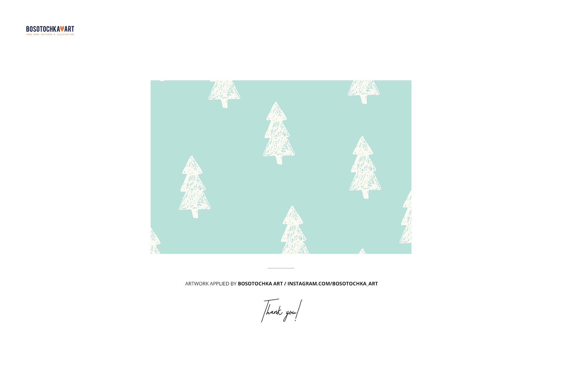 Wrapping tissue paper mockup featuring white sketch-style trees on a pastel teal background, displayed from above.