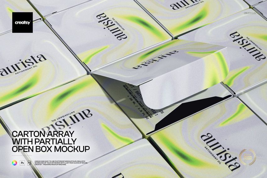 Carton Array with Partially Open Box Mockup - mockup screenshot 1