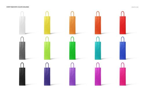 Set of Eurotote wine tote bags mockup displayed in fifteen different solid colors, shown from the front.