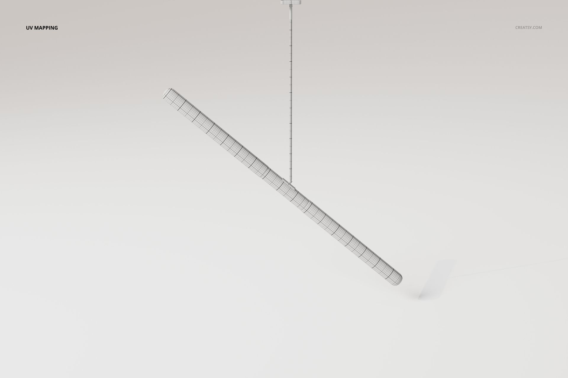 Industrial tube pendant lamp with a cylindrical shape, shown in a diagonal suspended position on a white background.