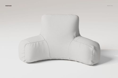 Front view of a reading pillow with a soft, light gray fabric cover and supportive armrests on a plain background.