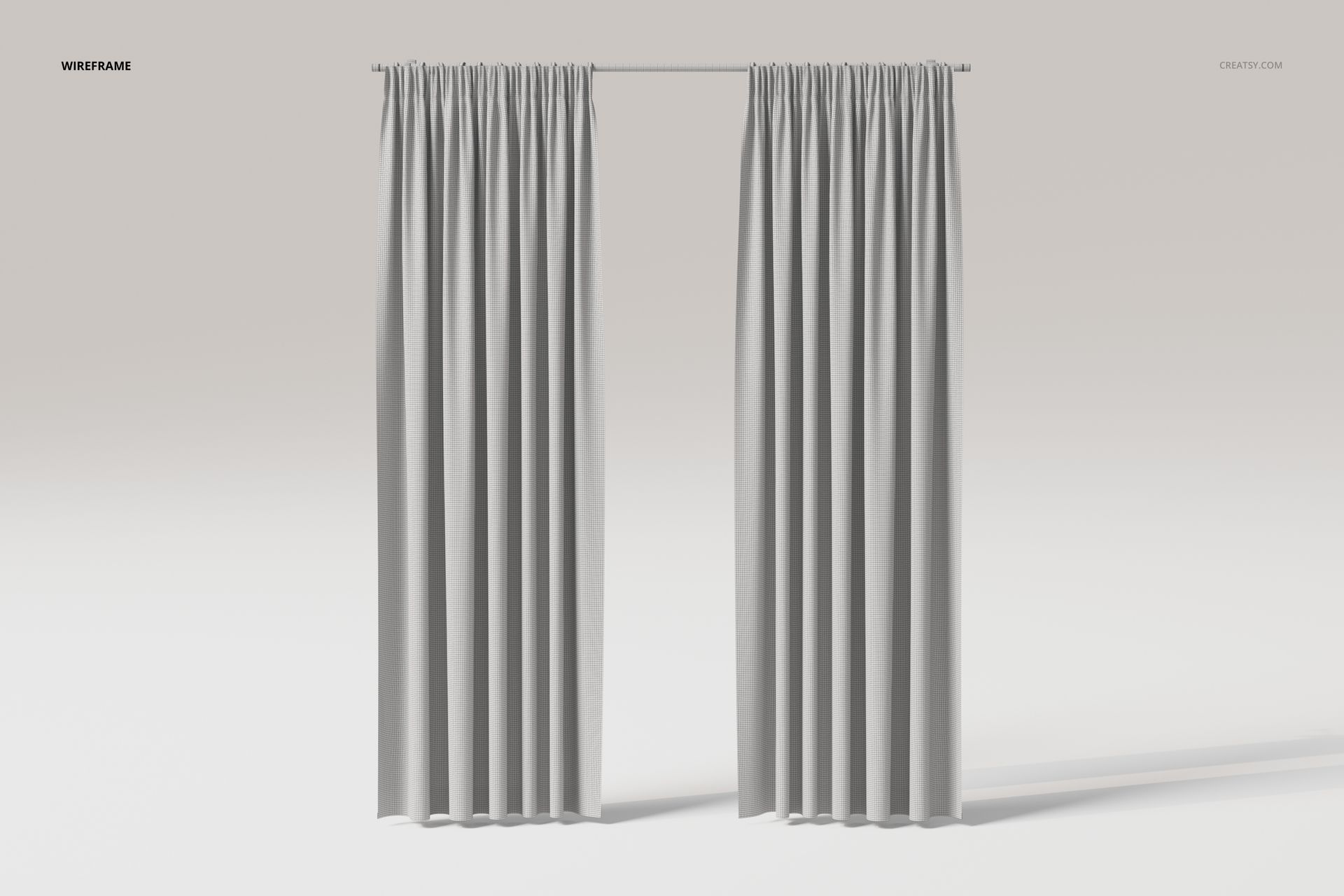 Front view of semi sheer curtains in light gray, hanging from a rod against a plain neutral background.