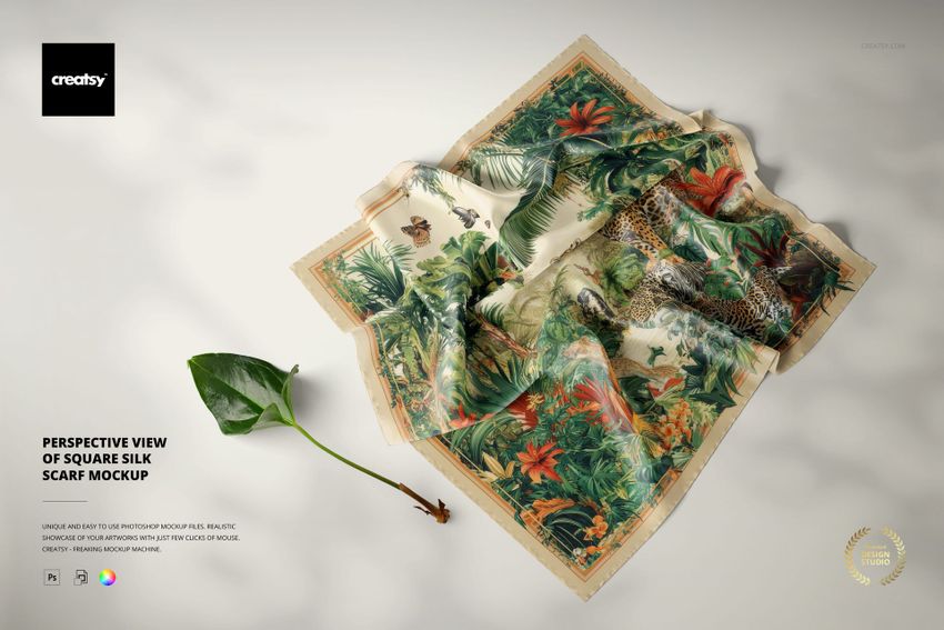 Perspective View of Square Silk Scarf Mockup - mockup screenshot 1