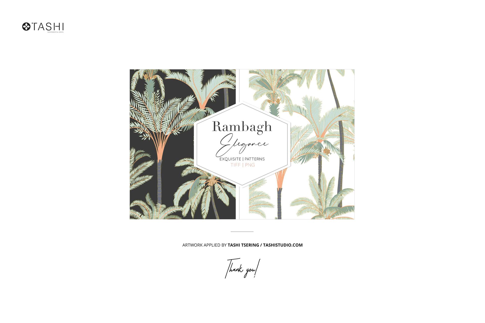 Front view of two paper wallpaper mockups featuring tropical palm tree designs, displayed side by side.