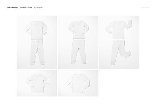 Front and top views of a two piece toddler pajama mockup set in plain white, displayed on a clean background.