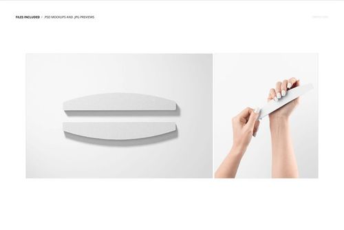 Half moon nail file mockup set featuring two white nail files on a clean background, shown from a top view.