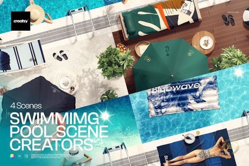 Swimming Pool Side Towel Mockup Scene Creator Set - mockup preview 1