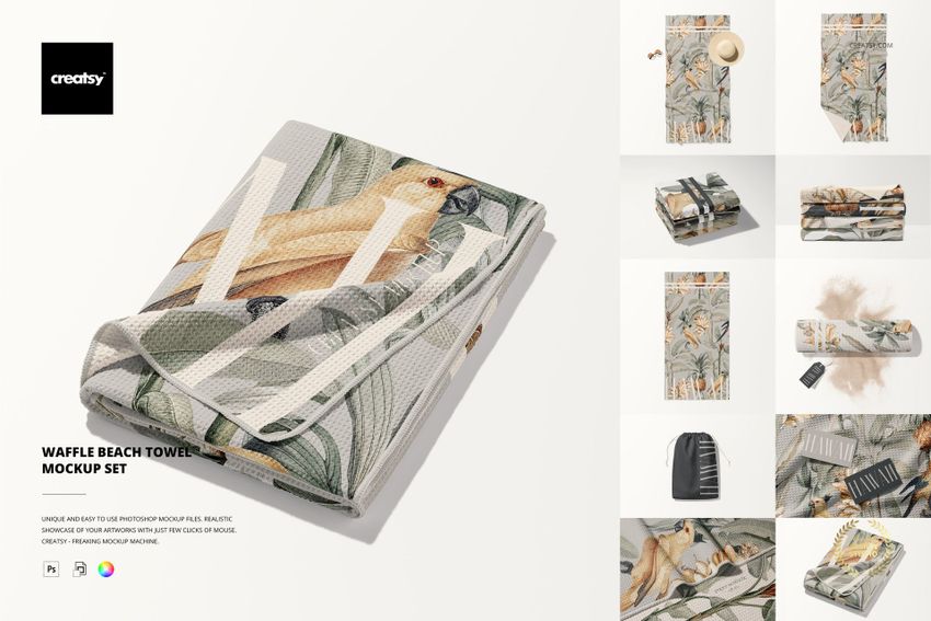 Waffle Beach Towel Mockup Set - mockup screenshot 1