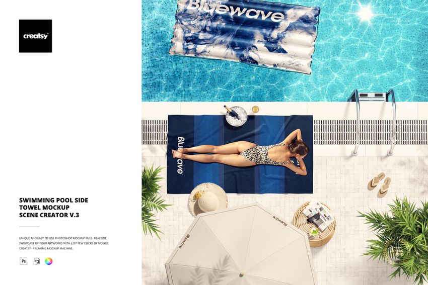 Swimming Pool Side Towel Mockup Scene Creator v.3 - mockup screenshot 1