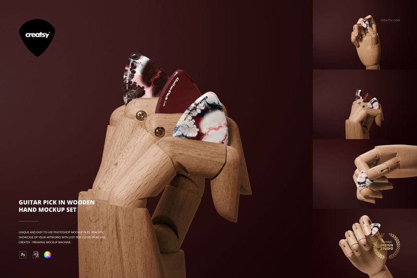 Guitar Pick in Wooden Hand Mockup Set - mockup screenshot 1