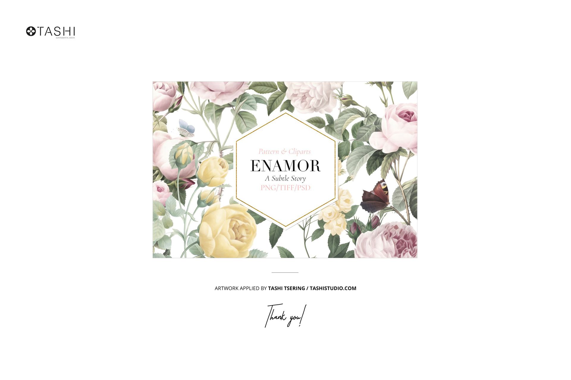 Close-up view of a fabric mockup featuring a floral pattern with pink, yellow, and white flowers and green leaves.