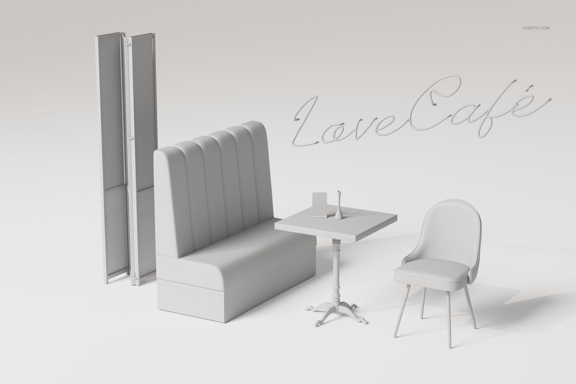 Faux Leather Cafe Furniture Set 3D Model - mockup screenshot 3