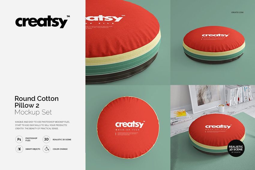 Round Cotton Pillow 2 Set Mockup - mockup screenshot 1