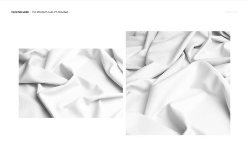 Close-up view of white cotton fabric with natural folds and creases, shown from above in a fabric mockup scene.