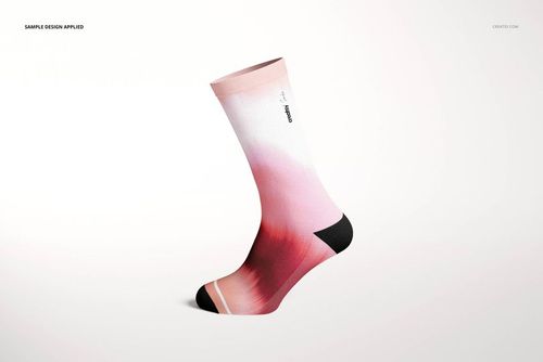 Long sock mockup with a gradient pink and red pattern, shown in side view on a plain white background.