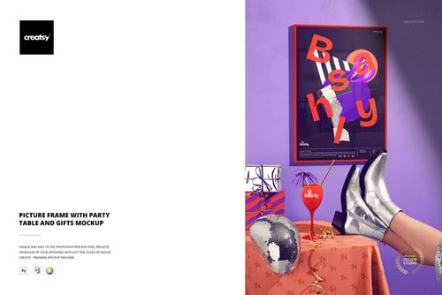 Picture Frame with Party Table and Gifts Mockup - mockup preview 1