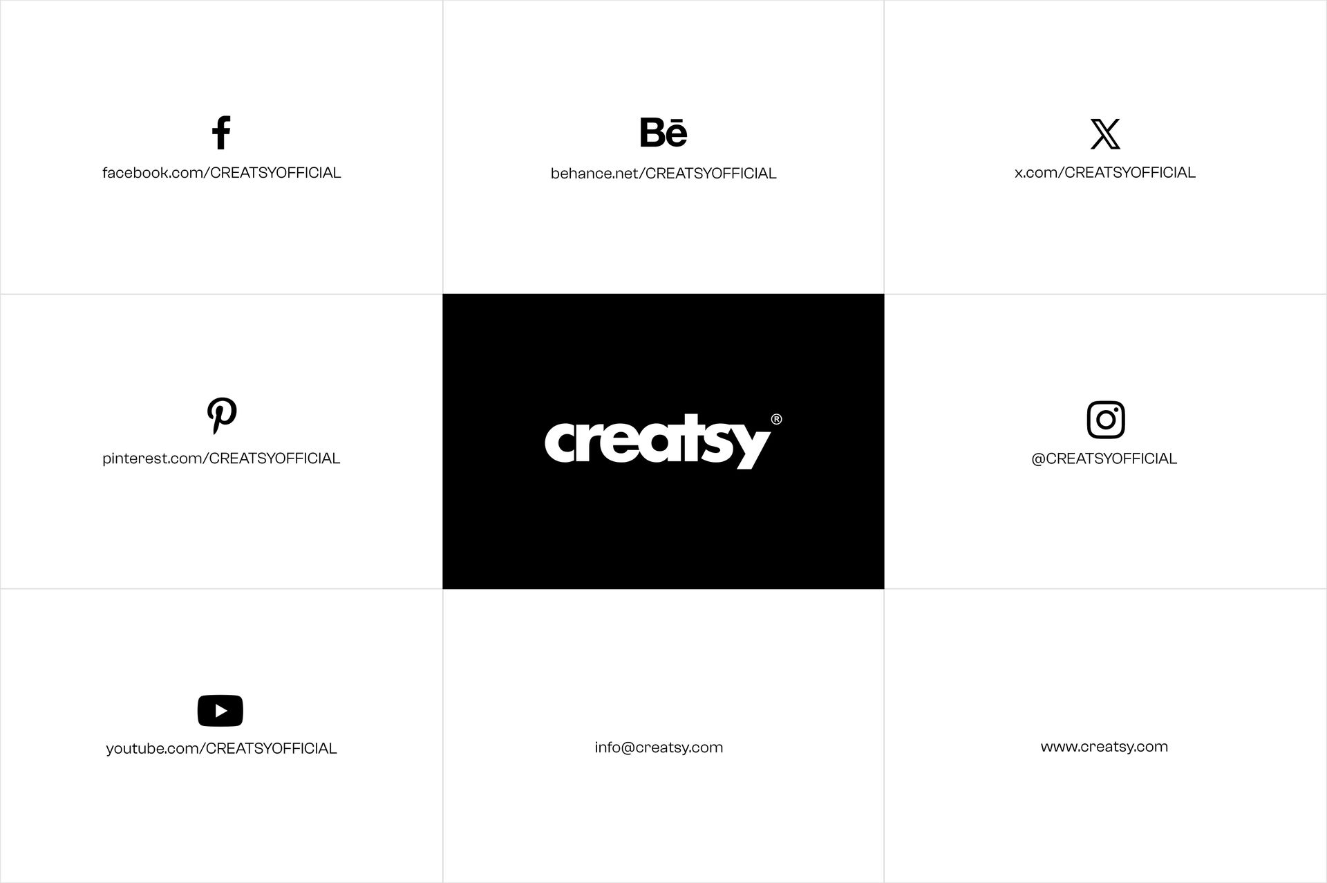 Front view of a poster mockup with a grid layout displaying various social media icons and contact details on a white background.