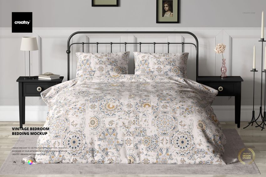 Vintage Bedroom Bedding Mockup Set - mockup screenshot 1