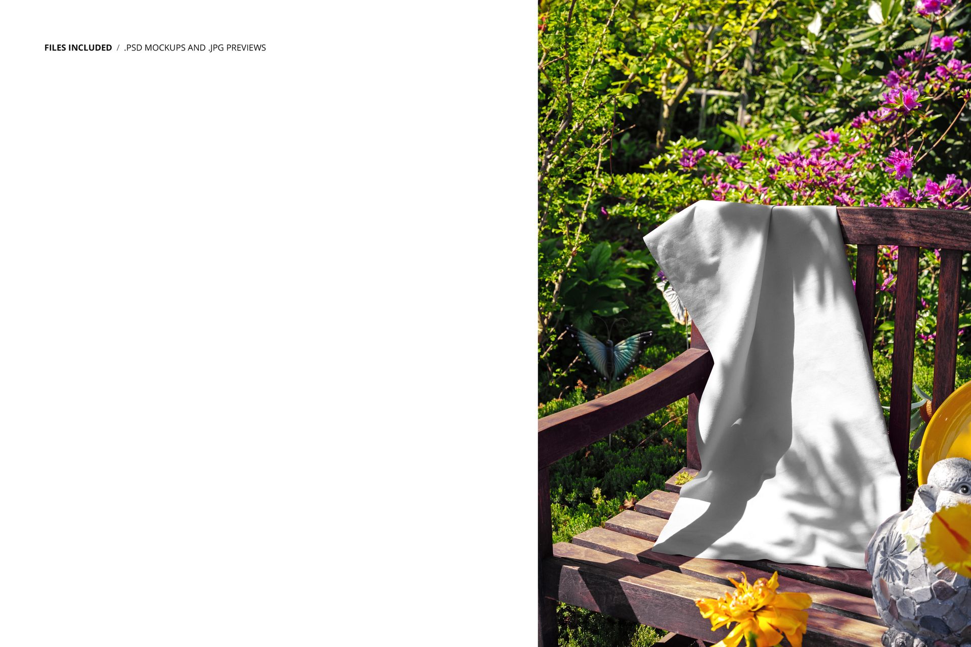 Fabric Draped Over a Bench in a Blooming Garden Mockup - mockup screenshot 2