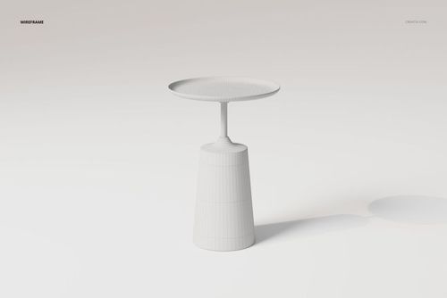 Round accent table 3D model in white, shown in wireframe view on a plain light background, front perspective.