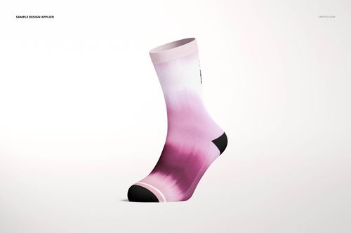 PSD mockup of a fashion sock featuring a soft pink and white ombre design, displayed from a side angle.