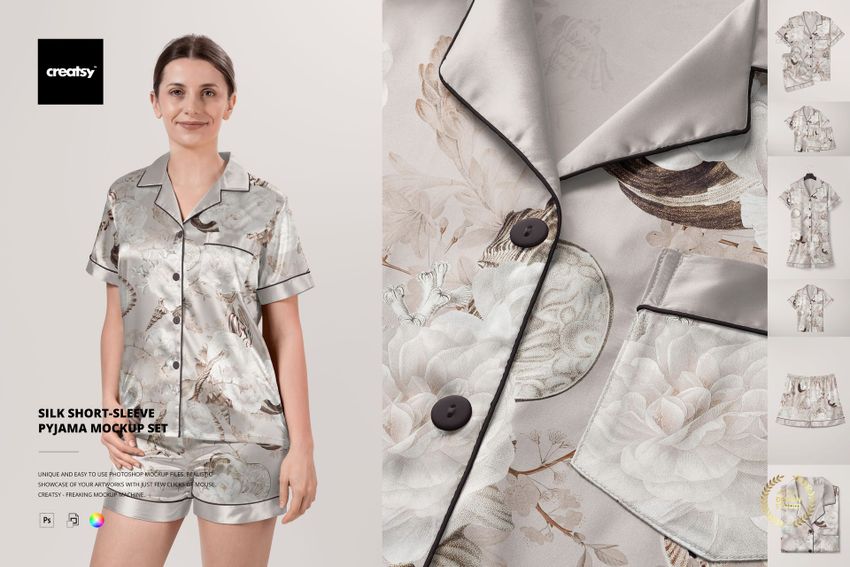 Silk Short-sleeve Pyjama Mockup Set - mockup screenshot 1