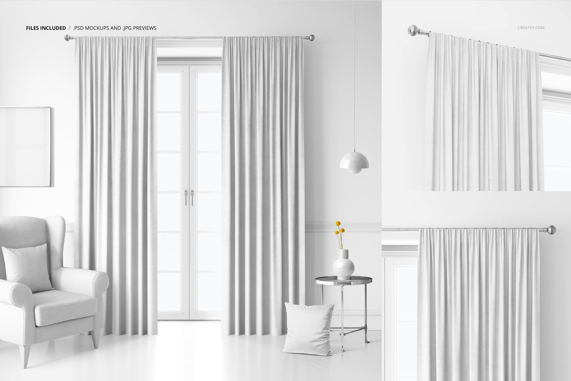 Velvet Pencil Pleat Curtains Mockup Set - mockup screenshot 2