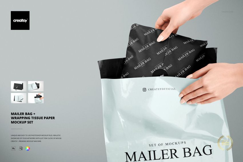 Mailer Bag Wrapping Tissue Paper Mockup Set - mockup screenshot 1