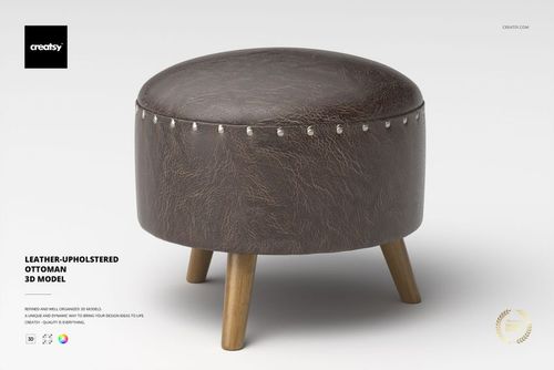 Leather-Upholstered Ottoman 3D Model - mockup preview 1