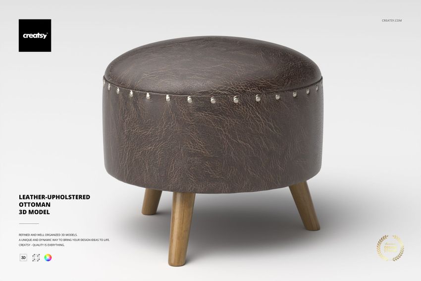 Leather-Upholstered Ottoman 3D Model - mockup screenshot 1