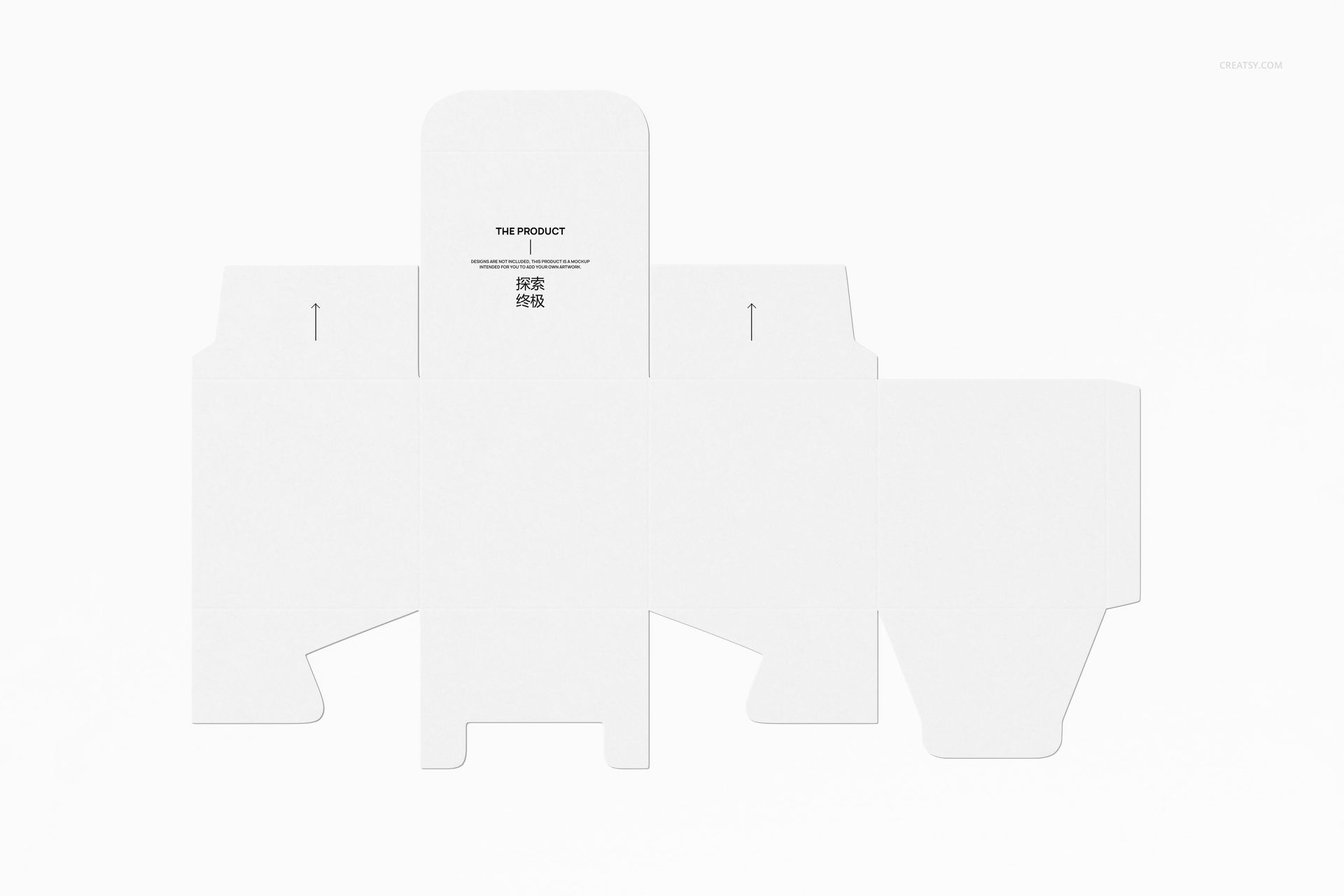Unfolded square box mockup in PSD format, showing cut and fold lines on a clean white surface from above.