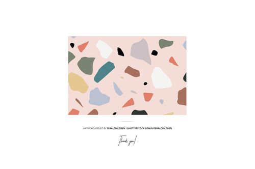 Rectangular mockup featuring a girls cotton playsuit design with abstract multicolored shapes on a pale pink background.