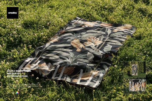 Waffle Beach Towel Mockup Set - Outdoor Edition - mockup preview 1