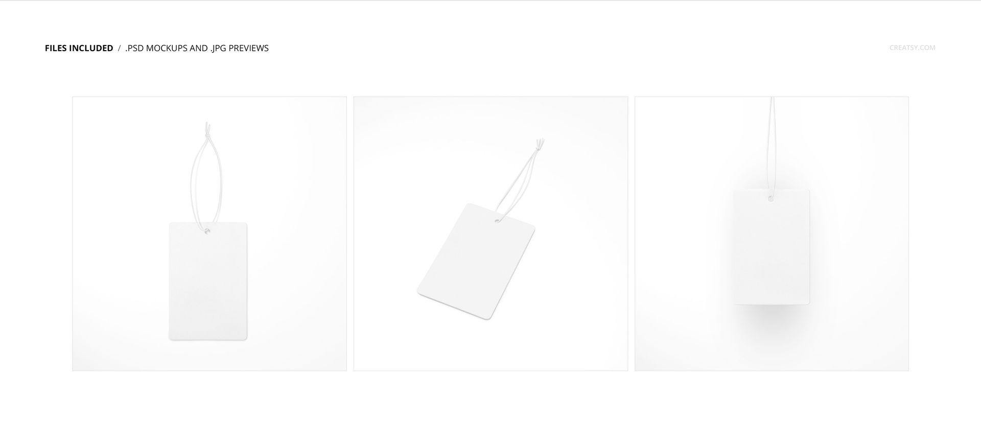 Rectangular car air freshener mockup with white surface and string, shown from three different angles on a plain background.