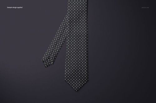 Front view of a patterned tie and matching smaller tie displayed on a dark background, fashion accessory mockup.