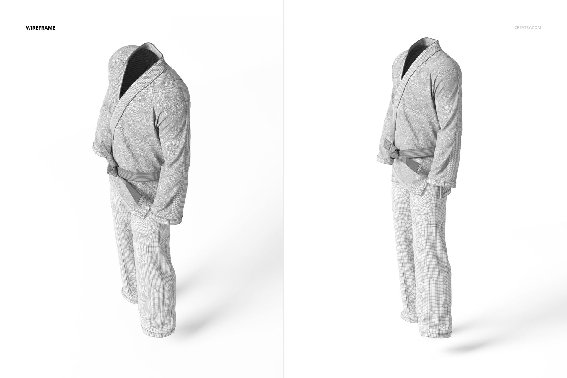 Front view of a Brazilian Jiu Jitsu GI uniform 3D model in light gray, displayed on a plain white background.